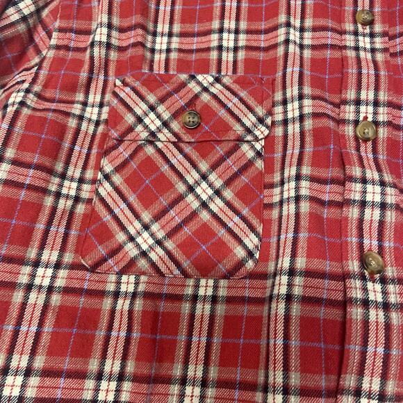 Fossil Shirt Flannel Red Plaid Button 2 Pocket Heavy Cotton Material Warm Sz XL - Picture 3 of 15